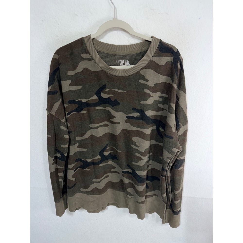 Time and Tru Sweatshirt Camo Crewneck Women's XL Casual Pullover Cotton